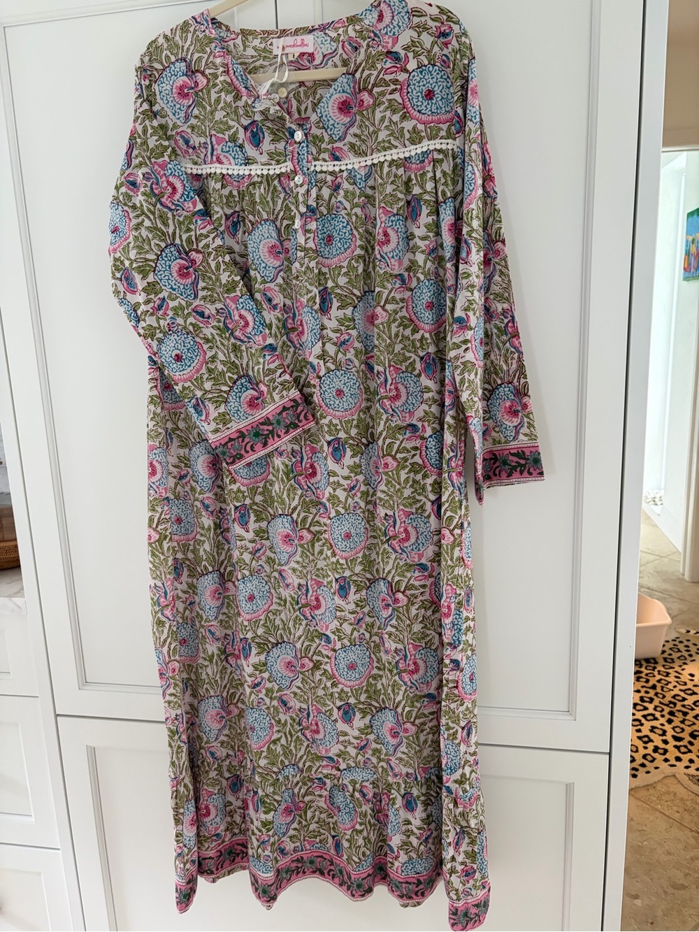 Floral Cotton Block Print in Pink & Green - Lightweight Day dress